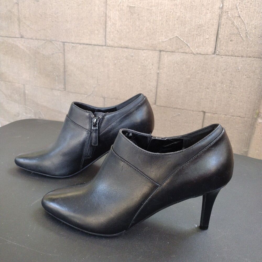 Cole Haan Womens Leather Heeled Ankle Booties Size 6 Black Side Zipper